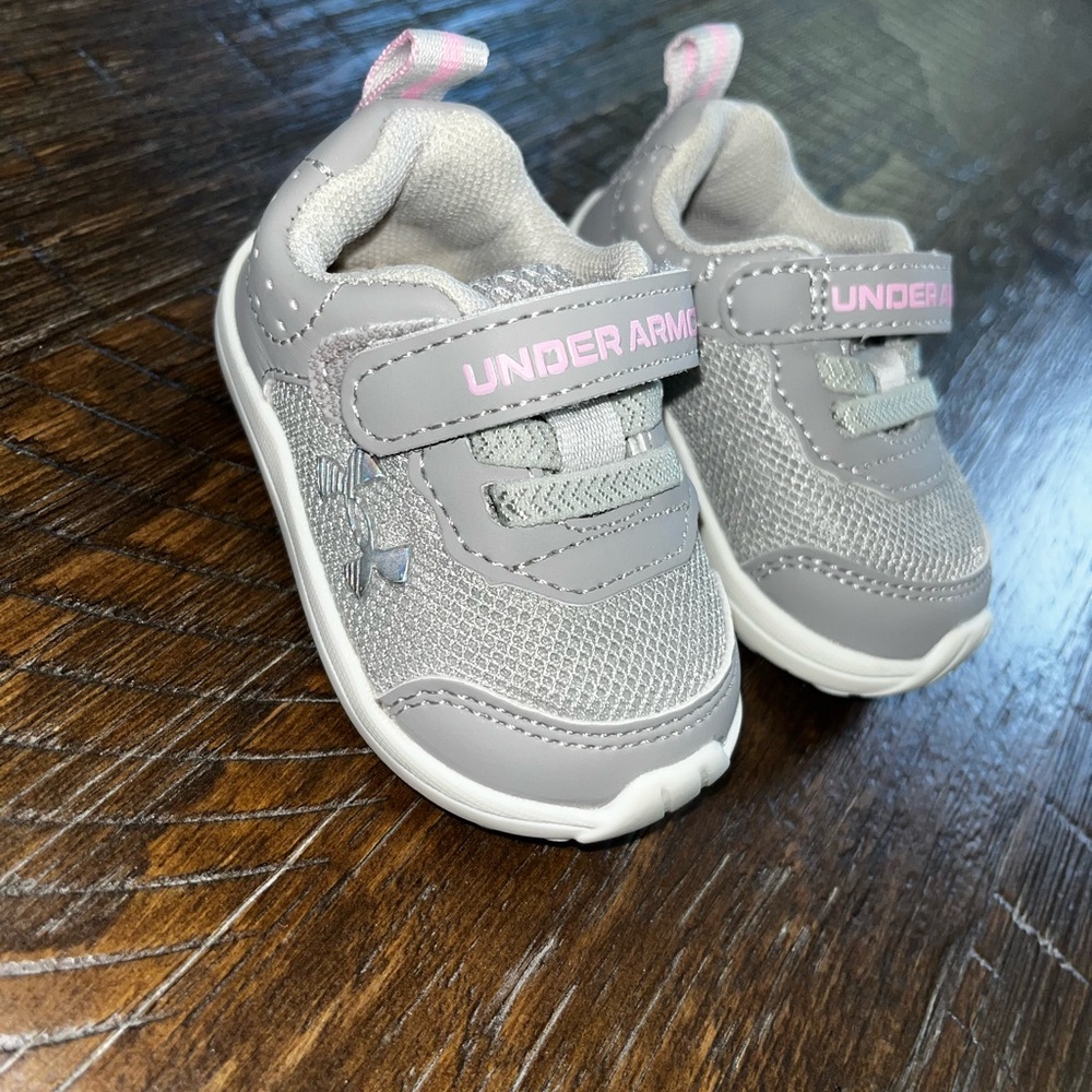 Under Armour Gray and Pink Sneakers with Velcro Strap